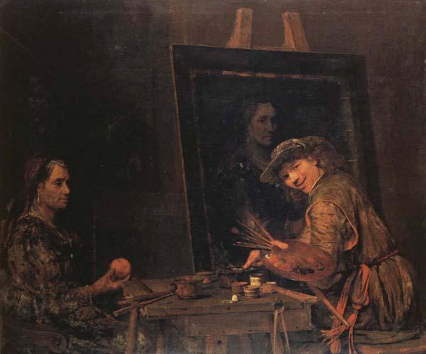 Arent De Gelder Self-Portrait Painting an Old Woman oil painting image